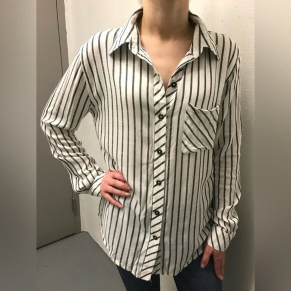 Anthropologie Ash and Ember Boyfriend Button Down Shirt Striped Long Sleeve XS - Picture 8 of 16